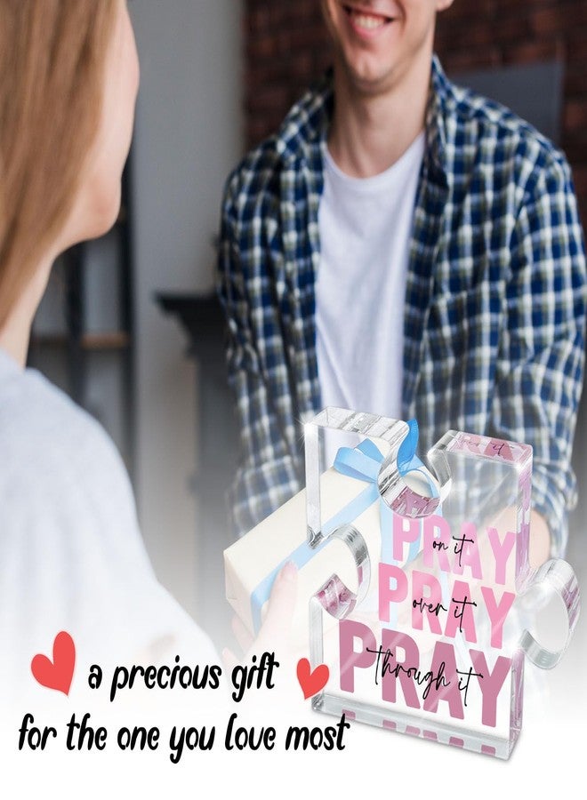 zaxek Religious Plaques Christian Woman Decor Gifts - Pray on it Pray over it -Puzzle Acrylic Sign - Pink Office Desk Accessories Decor Sign, Pink Dorm Room for Women - Long Distance Gifts (puzzle) - Image 5