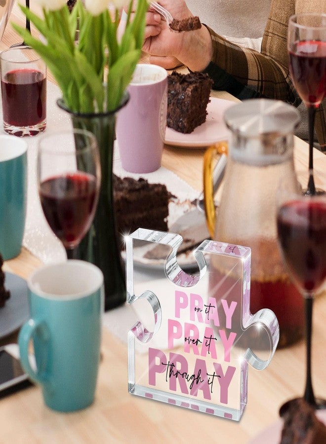 zaxek Religious Plaques Christian Woman Decor Gifts - Pray on it Pray over it -Puzzle Acrylic Sign - Pink Office Desk Accessories Decor Sign, Pink Dorm Room for Women - Long Distance Gifts (puzzle) - Image 3