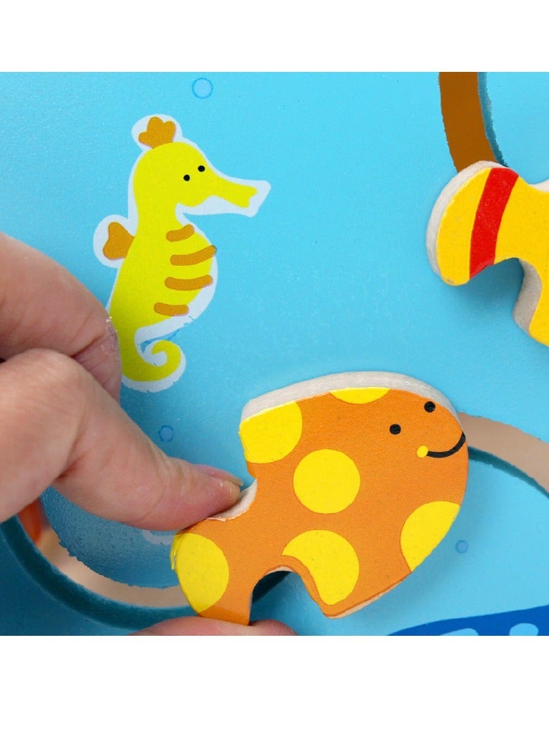 MIXDE 5 in 1 Montessori Learning Toys for Kids Wooden Activity Centre Triangle Toys Alphabet Blocks Abacus Clock Activity Cube for Toddlers - Image 4