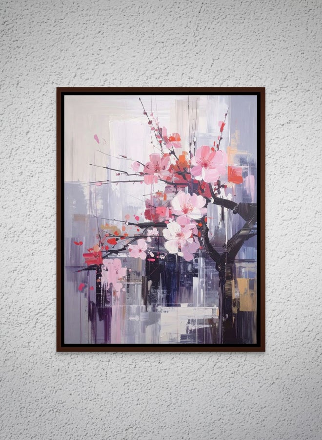 Art Decor Framed Canvas Portrait Print of Abstract Pink Blossom Branches Modern Floral Botanical Artwork Wall Décor for Living Room Bedroom Office Gifting Home Studio Hotels - Image 1