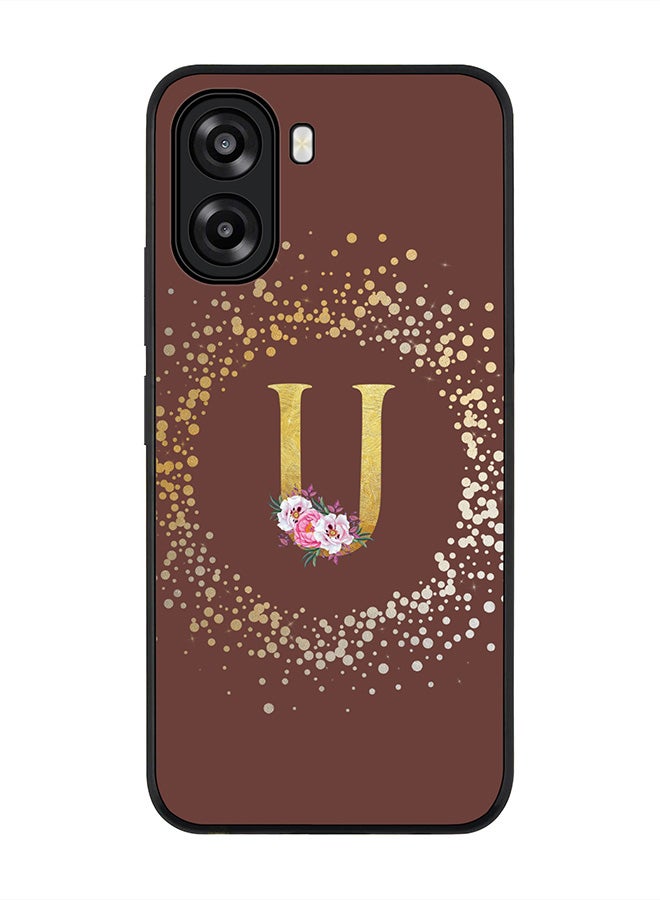Stylizedd For Oppo A6t 5G / A6t 4G Case,Slim fit Camera Protection, Shockproof Thin Phone cover  - Custom Monogram Floral - U  (Brown ) - Image 1