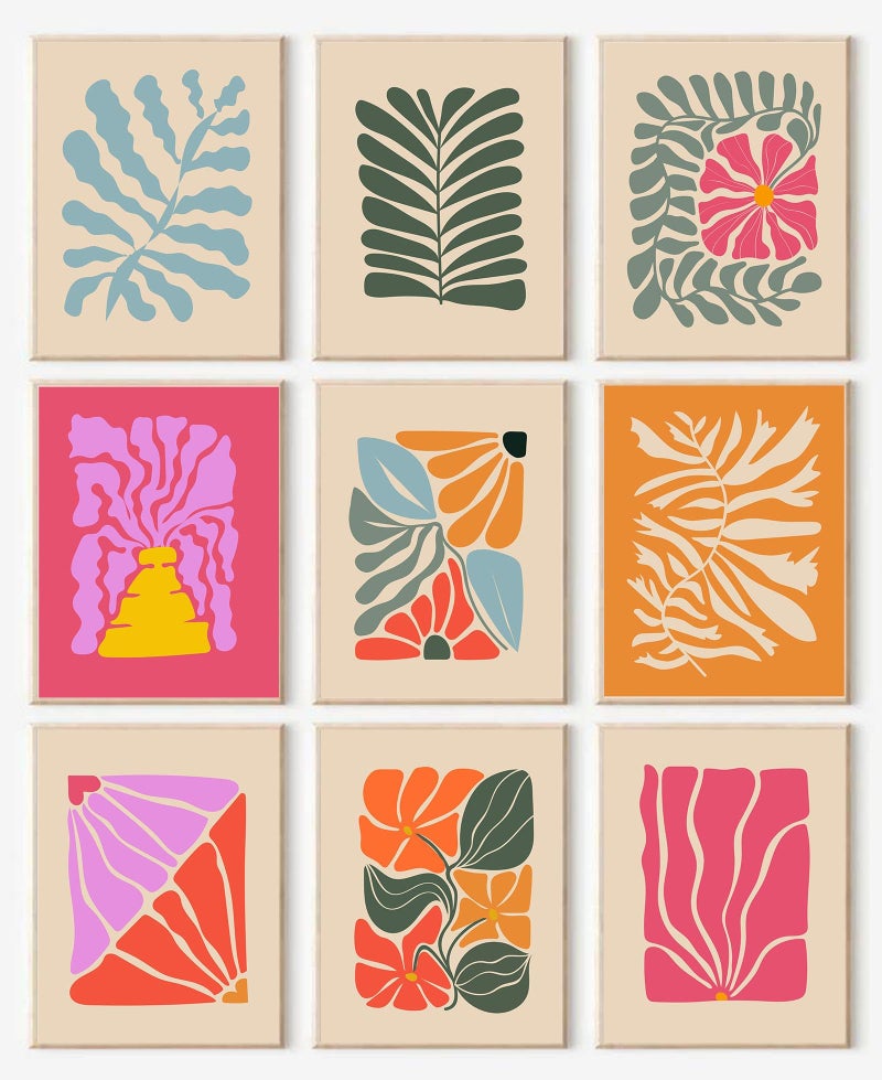 KBKBART Abstract Botanical Prints Set of 9  Colorful Eclectic Gallery Wall Art Wavy Flower Floral Plant Wall Decor  Aesthetic Bedroom Decor Canvas Artwork Painting  Maximalist Art Prints & Posters for Boho - Image 1