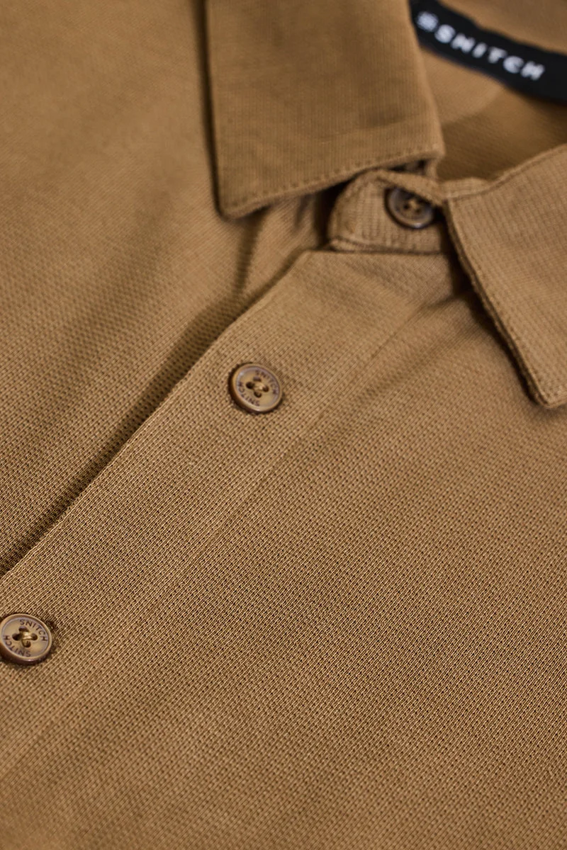 سنيتش Light Brown Solid Long Sleeve Slim Fit Formal Shirt