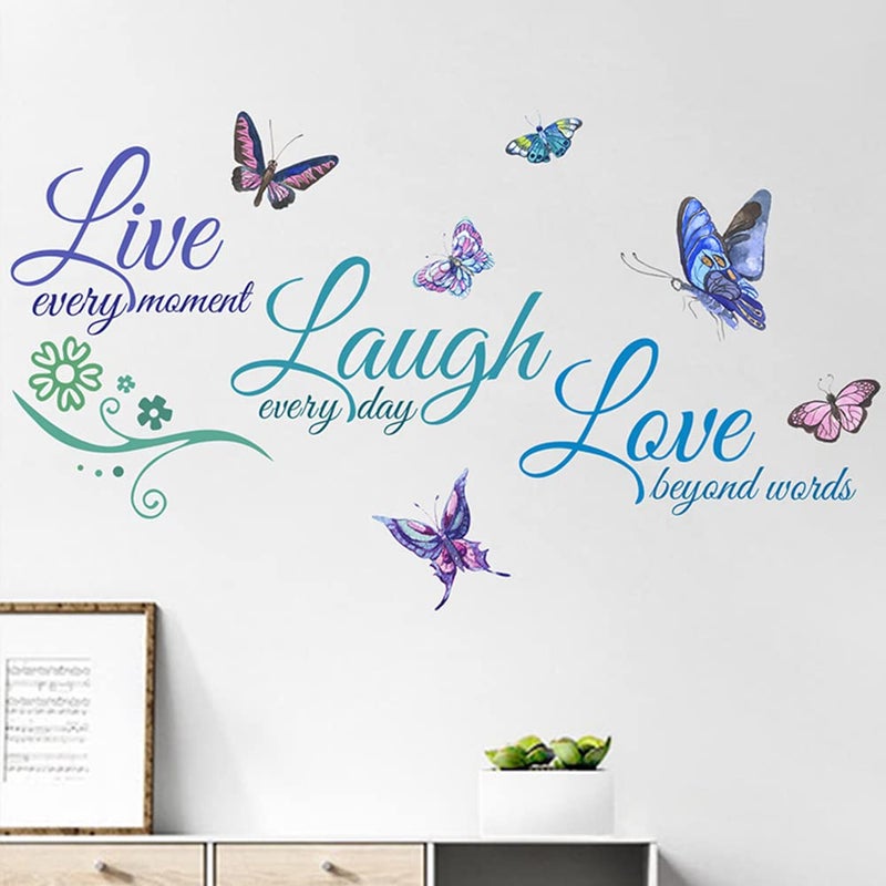كيدال Live Love Laugh Set 3 Wall Sticker Devivalation Wall Scals Family Inspirational Wall Quotes (18x39 Green Blue Purple) - Image 1