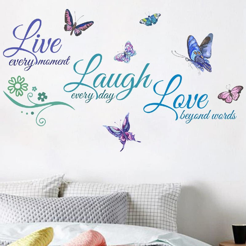 كيدال Live Love Laugh Set 3 Wall Sticker Devivalation Wall Scals Family Inspirational Wall Quotes (18x39 Green Blue Purple) - Image 2
