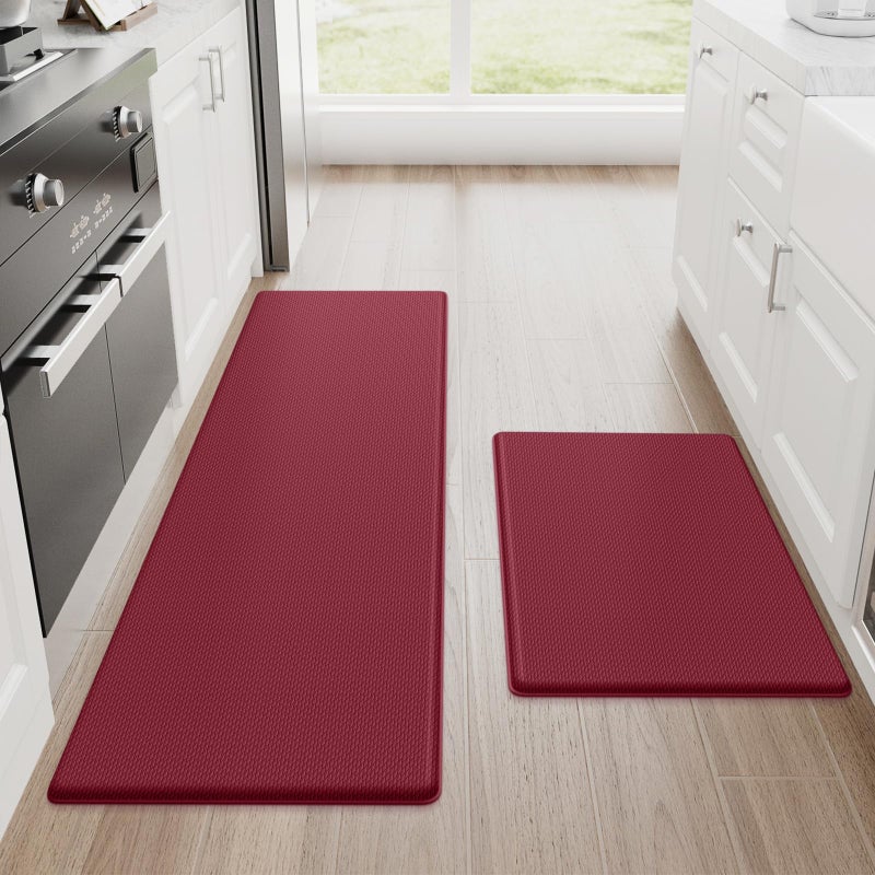 StepRite Kitchen Mats, 2PCS Kitchen Rugs, Cushioned Anti Fatigue Kitchen Mats for Floor, Non-Slip Standing Desk Mat, Waterproof Kitchen Rug Set for Kitchen, Floor, Office, 17.3"x30"+17.3"x47", Red - Image 1