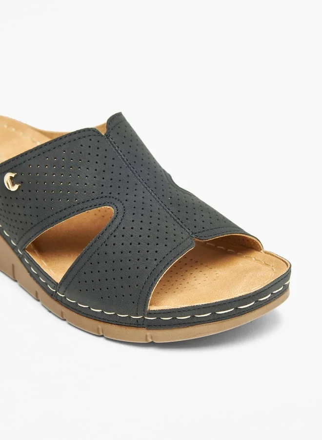 Le Confort Textured Slip-On Sandals with Wedge Heels