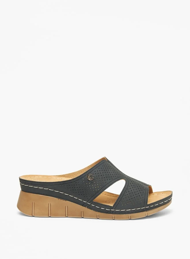 Le Confort Textured Slip-On Sandals with Wedge Heels