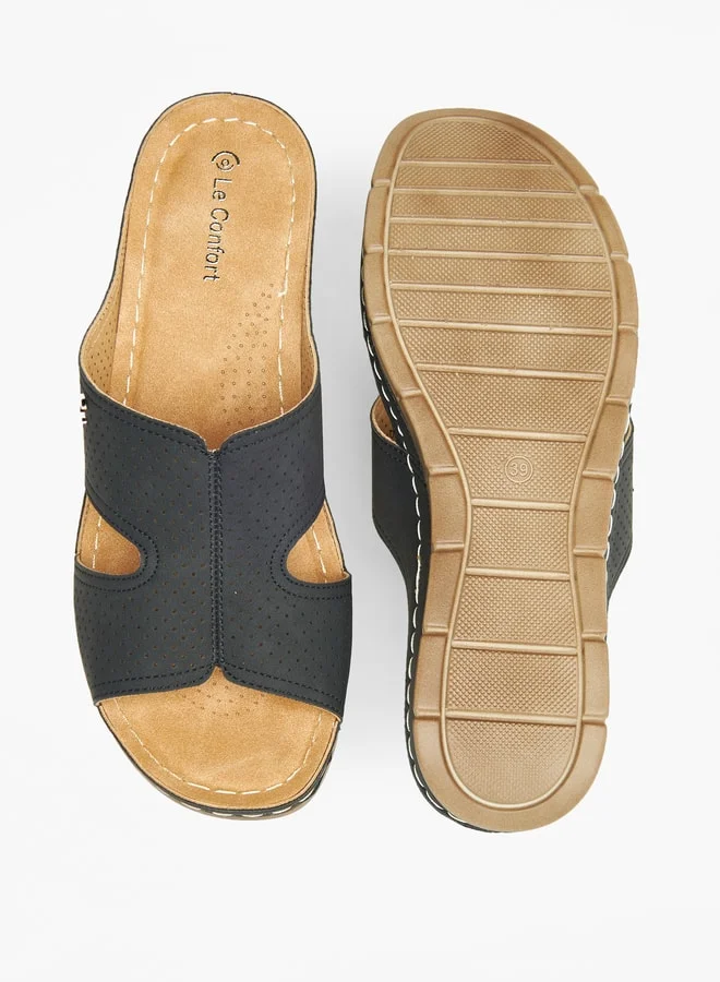 Le Confort Textured Slip-On Sandals with Wedge Heels