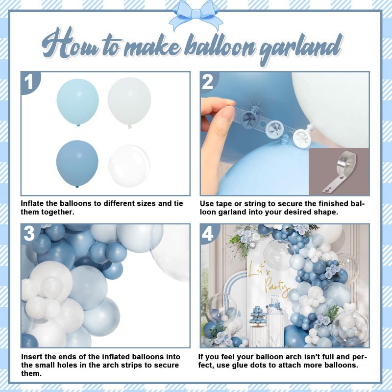 QIFU Dusty Blue Balloon Arch Kit, 113 pcs Haze Blue Sand White Balloon Arch Garland Kit Include Light Blue White Clear Balloons for Birthday Wedding Baby Shower Gender Reveal Bridal Party Decorations - Image 5