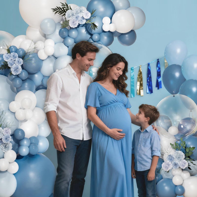QIFU Dusty Blue Balloon Arch Kit, 113 pcs Haze Blue Sand White Balloon Arch Garland Kit Include Light Blue White Clear Balloons for Birthday Wedding Baby Shower Gender Reveal Bridal Party Decorations - Image 3