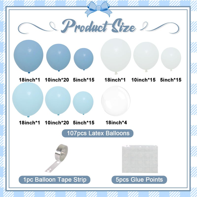 QIFU Dusty Blue Balloon Arch Kit, 113 pcs Haze Blue Sand White Balloon Arch Garland Kit Include Light Blue White Clear Balloons for Birthday Wedding Baby Shower Gender Reveal Bridal Party Decorations - Image 4