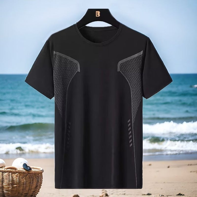 Generic Summer New Quick-drying T-shirt Wholesale Mens Sports Short-sleeved Sweat-absorbent Fitness Running Training Elastic Loose Top Black - Image 1