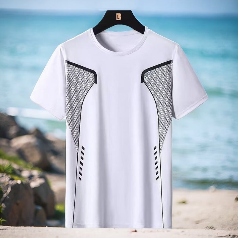 Generic Summer New Quick-drying T-shirt Wholesale Mens Sports Short-sleeved Sweat-absorbent Fitness Running Training Elastic Loose Top Black - Image 2