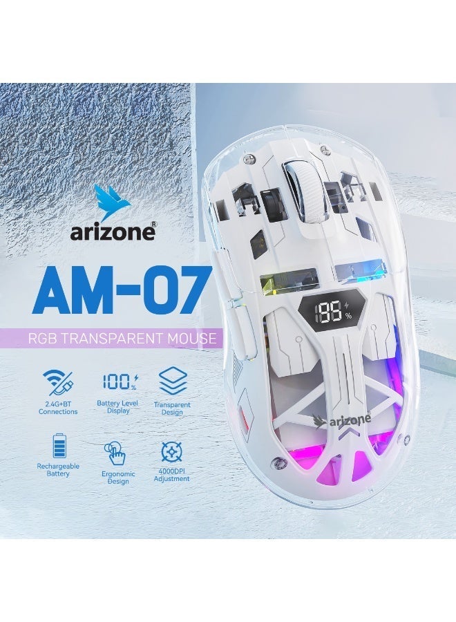 Arizone AM-07 Transparent Dual-Mode Wireless Mouse with Digital Display Multi Color - Image 2