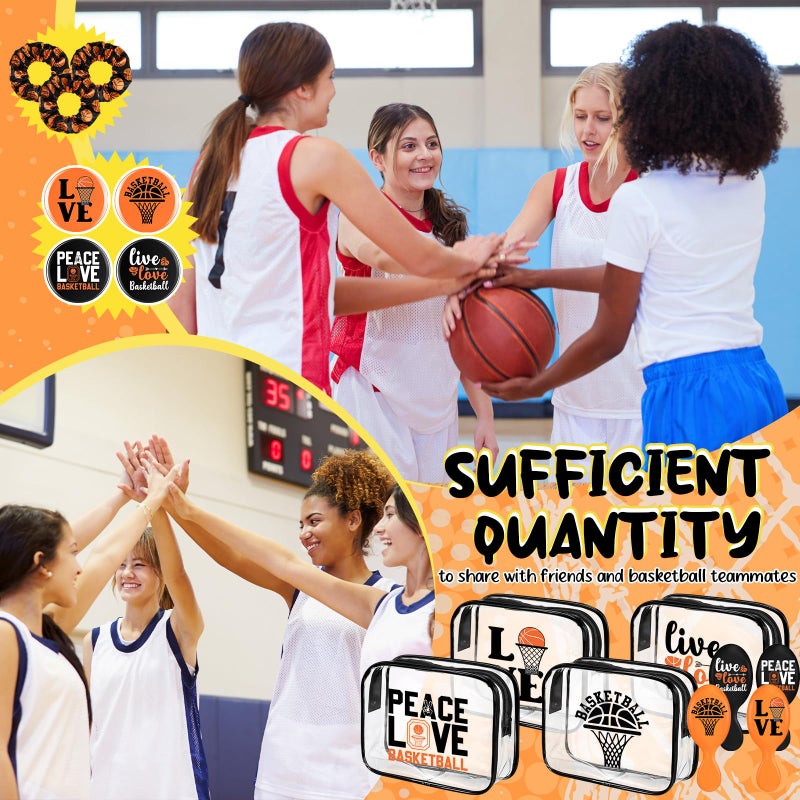 SilTriangle 48 Pcs Basketball Valentine Team Gifts Bulk 12 Basketball Makeup Bags 12 Hair Scrunchies 12 Mirror 12 Mini Hair Brush Party Favors for Women Team Valentines Day Birthday Sport Supplies - Image 5