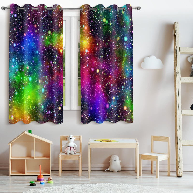 Jekeno Galaxy Blackout Curtains Kids Boys Girls Bedroom Outer Space Universe Nebula Starry Sky Colorful Stars Decor Decoration Grommet Window Drapes 2 Panel Set  42""x54"" - Image 2