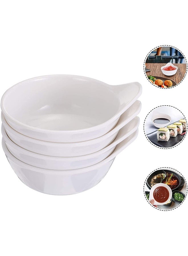Peachjoy Sauce Dish Dip Bowls, Round Seasoning Dishes with Handle, Sushi Dipping Bowl Saucers Bowl Mini Appetizer Plates Seasoning Dish Saucer Plates for Kitchen Restaurant (White - 4Pcs)  - Image 3