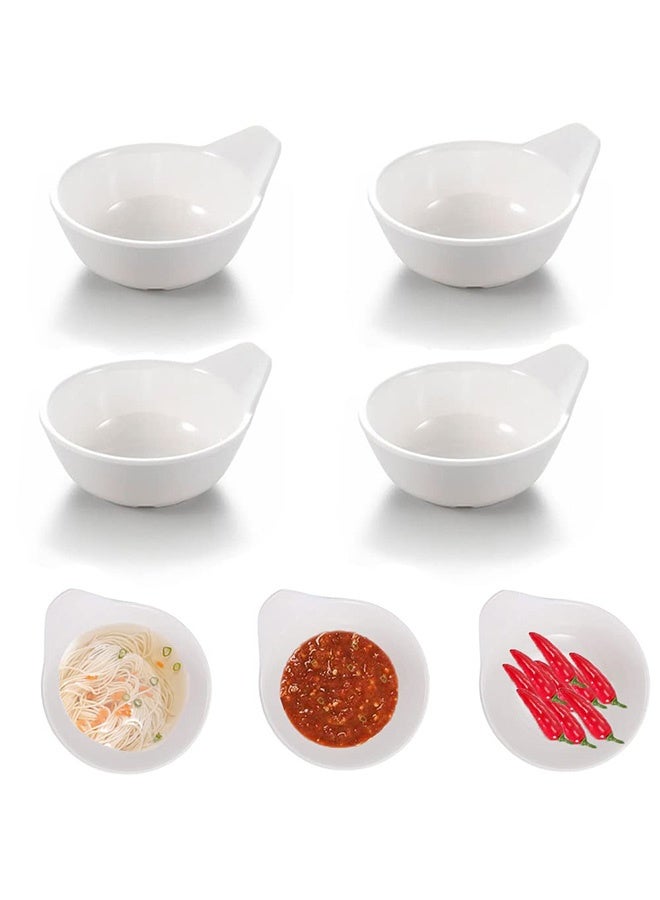 Peachjoy Sauce Dish Dip Bowls, Round Seasoning Dishes with Handle, Sushi Dipping Bowl Saucers Bowl Mini Appetizer Plates Seasoning Dish Saucer Plates for Kitchen Restaurant (White - 4Pcs)  - Image 1