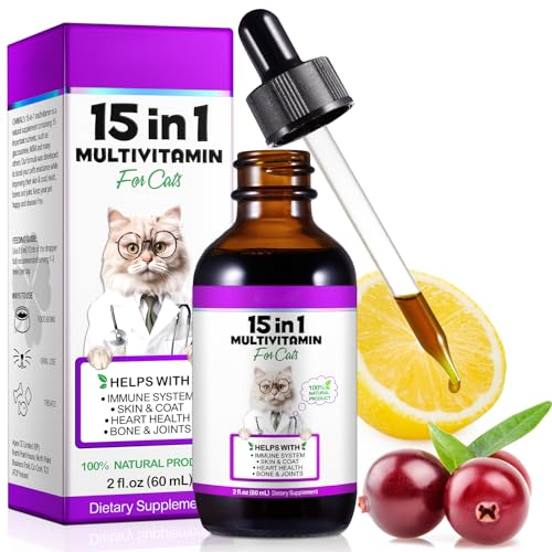 VOSIFSDIY Cat Multivitamin,15 in 1 Cat Vitamins Liquid Drops Supplements for Heart Health, Bones, Joint, Skin & Coat, Bladder, Immune System Support 60ml - Image 1