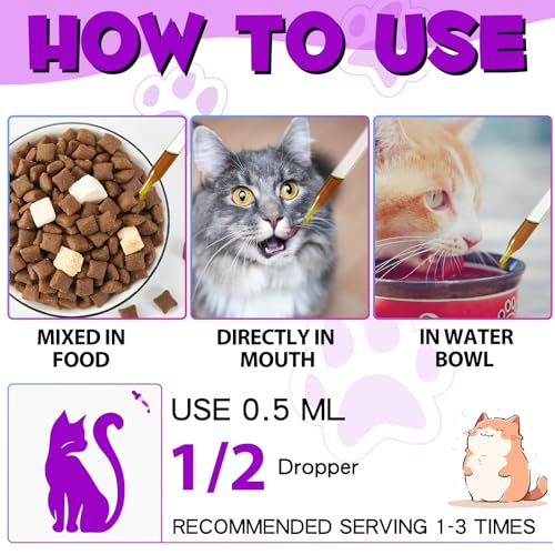 VOSIFSDIY Cat Multivitamin,15 in 1 Cat Vitamins Liquid Drops Supplements for Heart Health, Bones, Joint, Skin & Coat, Bladder, Immune System Support 60ml - Image 2