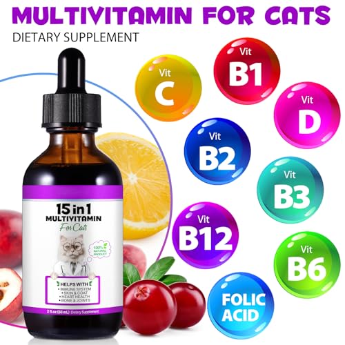 VOSIFSDIY Cat Multivitamin,15 in 1 Cat Vitamins Liquid Drops Supplements for Heart Health, Bones, Joint, Skin & Coat, Bladder, Immune System Support 60ml - Image 4