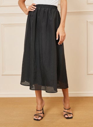 Solid Waffle Knit Midi Skirt