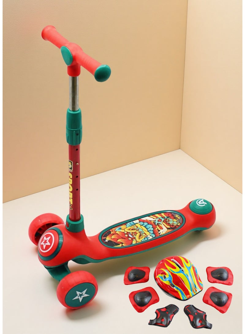 إيزي فيتشور سكوتر إيزي فيوتشر للأطفال من عمر 3 إلى 8 سنوات بإطار قابل للطي، ومقود قابل للتعديل، وعجلات LED من البولي يوريثان، وفرامل خلفية، وموسيقى مدمجة، ومجموعة كاملة من معدات الحماية - Image 1