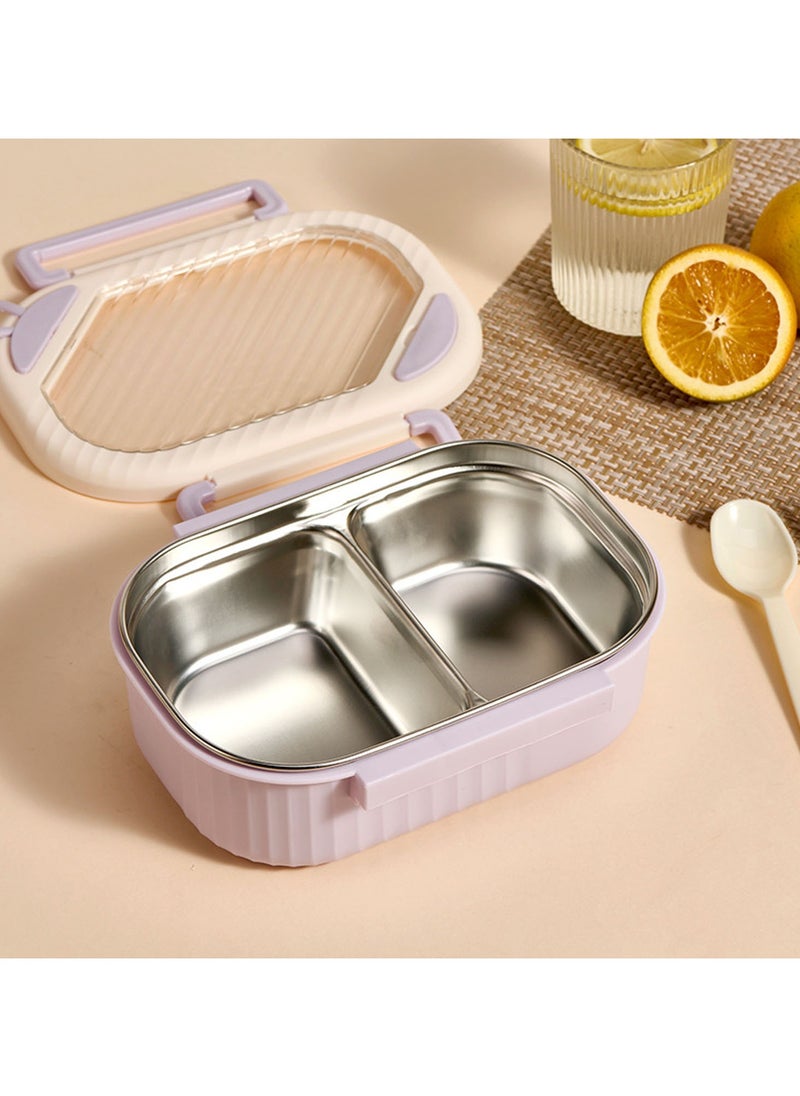 TYCOM Stainless Steel Lunch Box for Kid School Insulated Bento Lunch Box 2 Compartment Divided Lunch Containers with Lids Leakproof BFA Free Dishwasher Safe Strip Purple. 