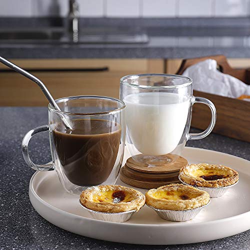 we3 Large Glass Coffee Mugs - 500ml Double Walled Insulated Mugs with Handle, Perfect for Latte, Americano, Cappuccinos, Tea Bag, Beverage (Pack of 2) - Image 5