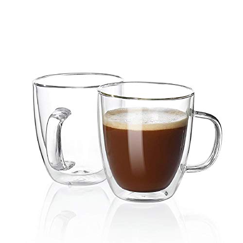 we3 Large Glass Coffee Mugs - 500ml Double Walled Insulated Mugs with Handle, Perfect for Latte, Americano, Cappuccinos, Tea Bag, Beverage (Pack of 2) - Image 1