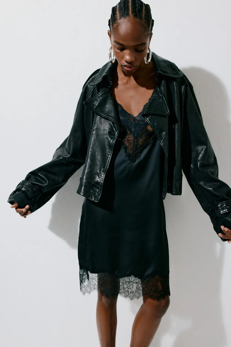 H&M Lace-trimmed satin dress