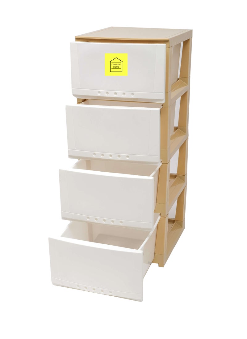 Concept home - Chest of 4 Drawers Plastic, Easy to Install, High Quality, SAUDI MADE, Big Size 42x84x34 cm, White/Beige - Image 1