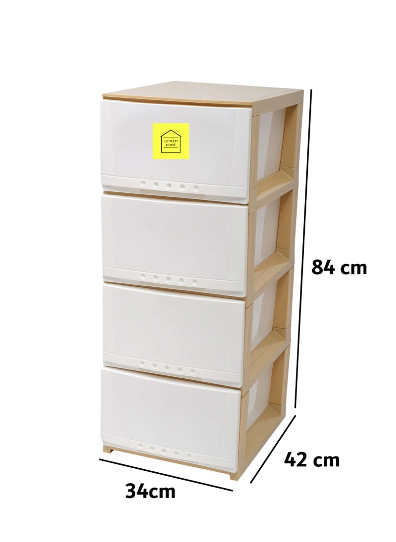 Concept home - Chest of 4 Drawers Plastic, Easy to Install, High Quality, SAUDI MADE, Big Size 42x84x34 cm, White/Beige - Image 1