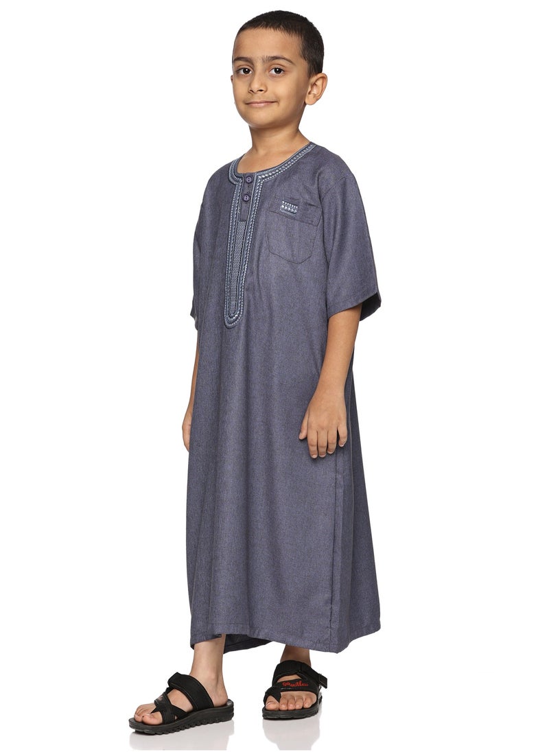 U.S. ELK - Boys' Round Neck Short Sleeve Jalabiya | Comfortable and Stylish Kaftan-Inspired Thobe   - Navy Blue - Image 1