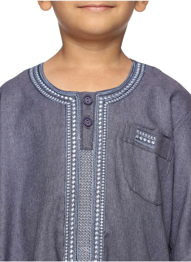 U.S. ELK - Boys' Round Neck Short Sleeve Jalabiya | Comfortable and Stylish Kaftan-Inspired Thobe   - Navy Blue - Image 1
