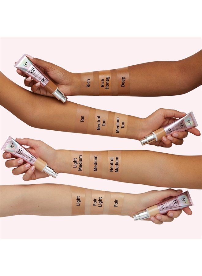 IT COSMETICS كريم CC+ Illumination من Your Skin But Better، متوسط (W) - كريم تصحيح اللون، كريم أساس بتغطية كاملة، مصل مرطب وواقي من الشمس SPF 50+ - لمسة نهائية مشرقة - 1.08 أونصة سائلة - Image 4