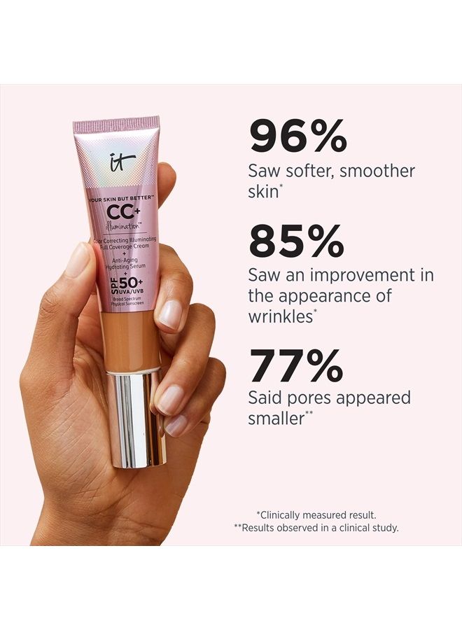 IT COSMETICS كريم CC+ Illumination من Your Skin But Better، متوسط (W) - كريم تصحيح اللون، كريم أساس بتغطية كاملة، مصل مرطب وواقي من الشمس SPF 50+ - لمسة نهائية مشرقة - 1.08 أونصة سائلة - Image 5