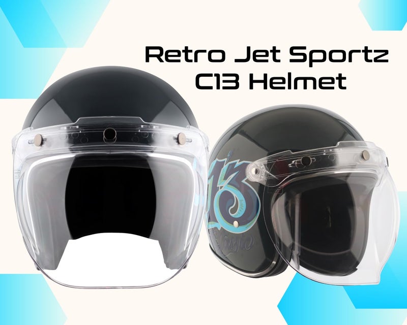Axor Retro Jet Sportz C13 ISI and DOT Certified Gloss Finish Open Face Helmet for Men and Women with Clear Visor- Slate Blue-M - Image 4