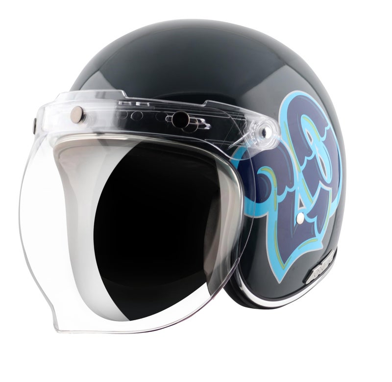 Axor Retro Jet Sportz C13 ISI and DOT Certified Gloss Finish Open Face Helmet for Men and Women with Clear Visor- Slate Blue-M - Image 2