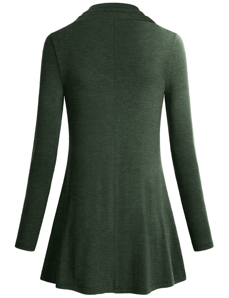 Miusey Tunic Shirt, Women's Long Sleeve Cowl Neck Loose Fit Casual Tunic Top Green X-Large - Image 2