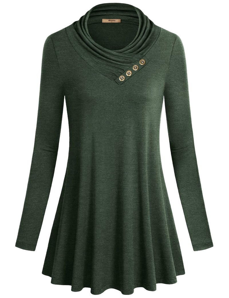 Miusey Tunic Shirt, Women's Long Sleeve Cowl Neck Loose Fit Casual Tunic Top Green X-Large - Image 1