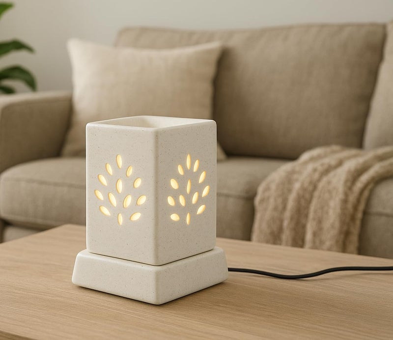 Mkd2 Rise Ceramic Electric Aroma Diffuser Oil Burner I Aroma Burner Oil Diffuser Lamp for Home Fragrance, Square (Small, White) - Image 1