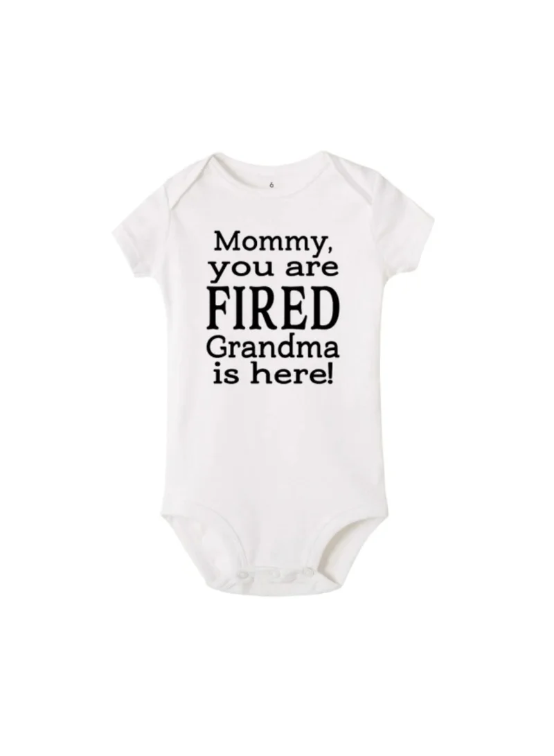 ماتشينج فاميلي اوتفيتس Mommy You Are Fired Grandma Is Here Printed Romper T-Shirt