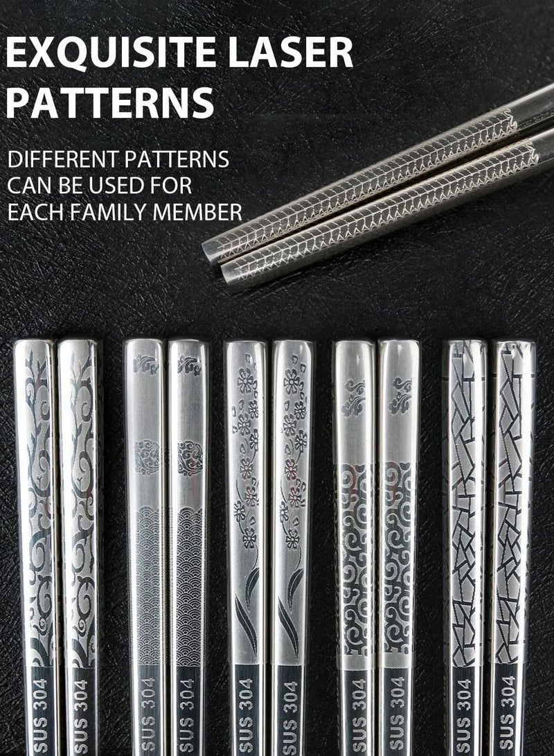 Y&D 5 Pairs of Stainless Steel Chopsticks Reusable Safety Metal Chopsticks Silver  - Image 2