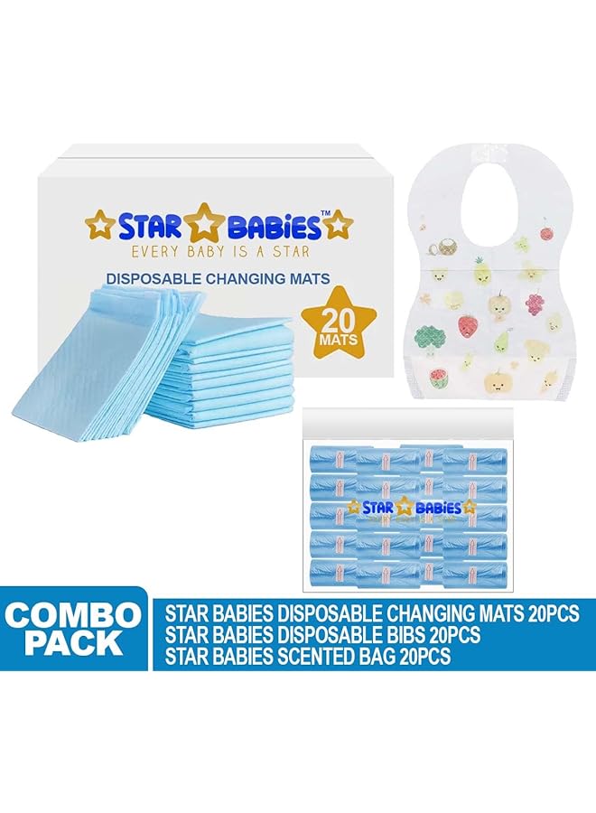 STAR BABiES Disposable Chaging Mat Pack Of 20 Scented Bag Pack Of 20 Disposable Bibs 20Pcs Blue - Image 2