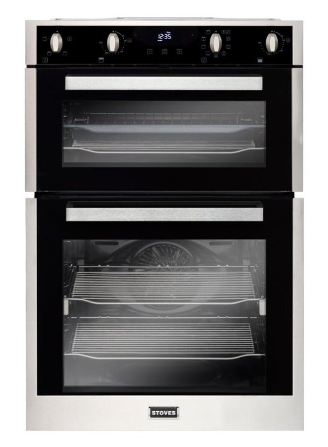 Stoves ST BI902MFCT 90cm Built-In Electric Double Oven, Stainless Steel Wall Mount, Under Counter Integrated Twin Oven with Grill - Image 1