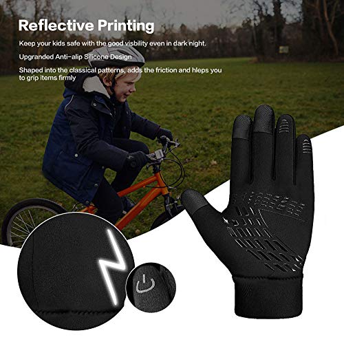 YukiniYa Kids Winter Gloves Back Water Repellent Touchscreen Warm Fleece Anti-slip for Boys Girls 3-15 Years - Image 5