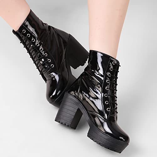 STRASSE PARIS Stylish preppy style boots for women, Lace-up Fashion boots with thick high-heeled boots and solid color design - Image 2