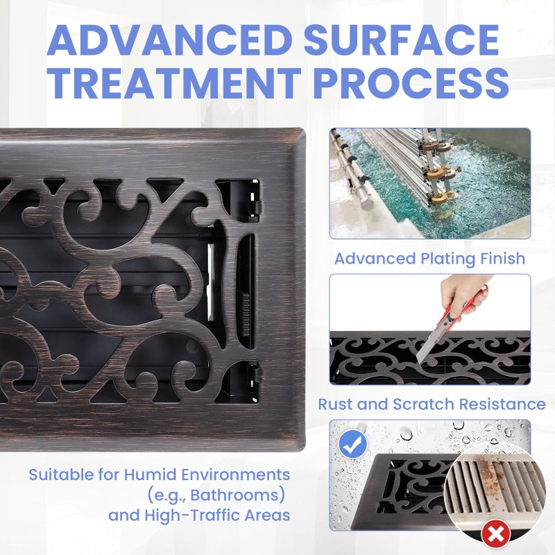 Howeall 4X12 Inches 4 Pack Heavy Duty Walkable Floor Register - Easy Adjust Air Supply Lever Decorative Floor Vent Covers  Savannah Design Vent Covers For Home - Oil Rubbed Bronze - Image 3